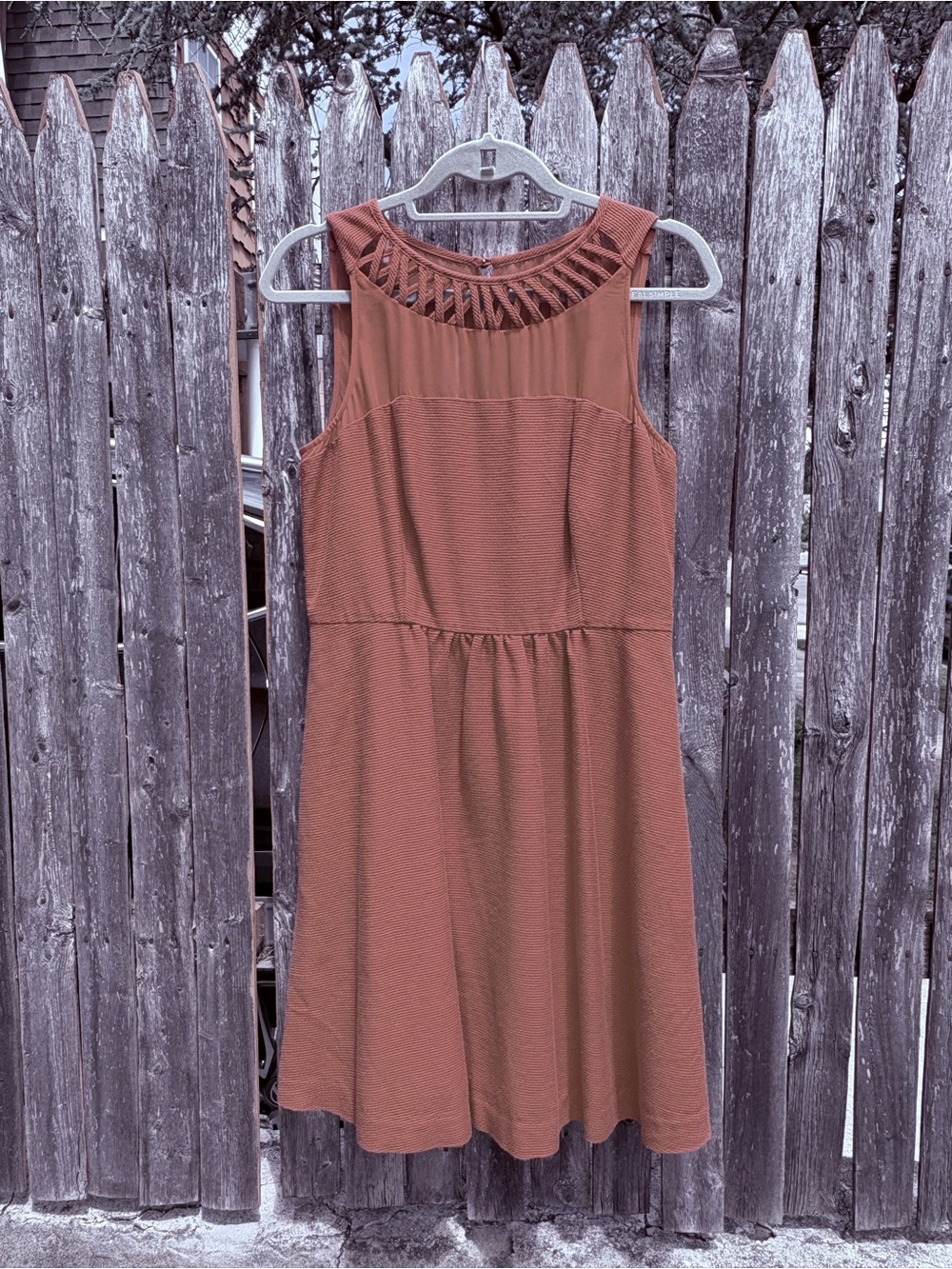 Anthropologie Rust Brown Sleeveless Midi Dress with Cutout Yoke